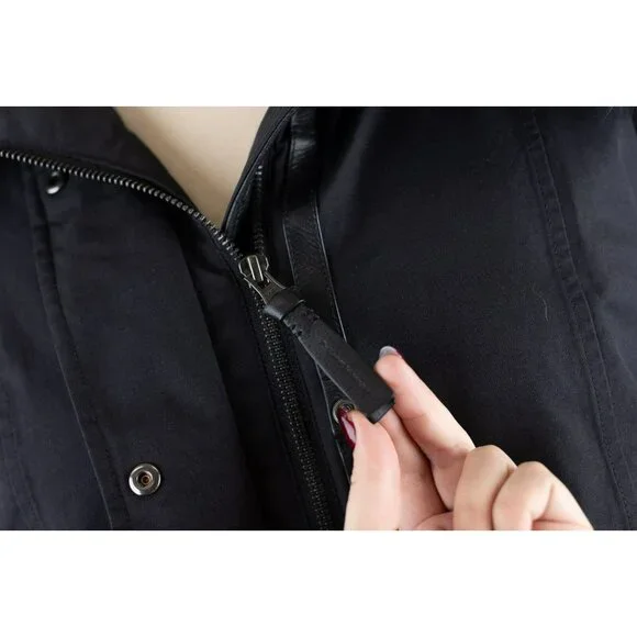 $1,250 Mackage Women's Rena Twill Down Parka Fox Fur Hood SZ L/G Black